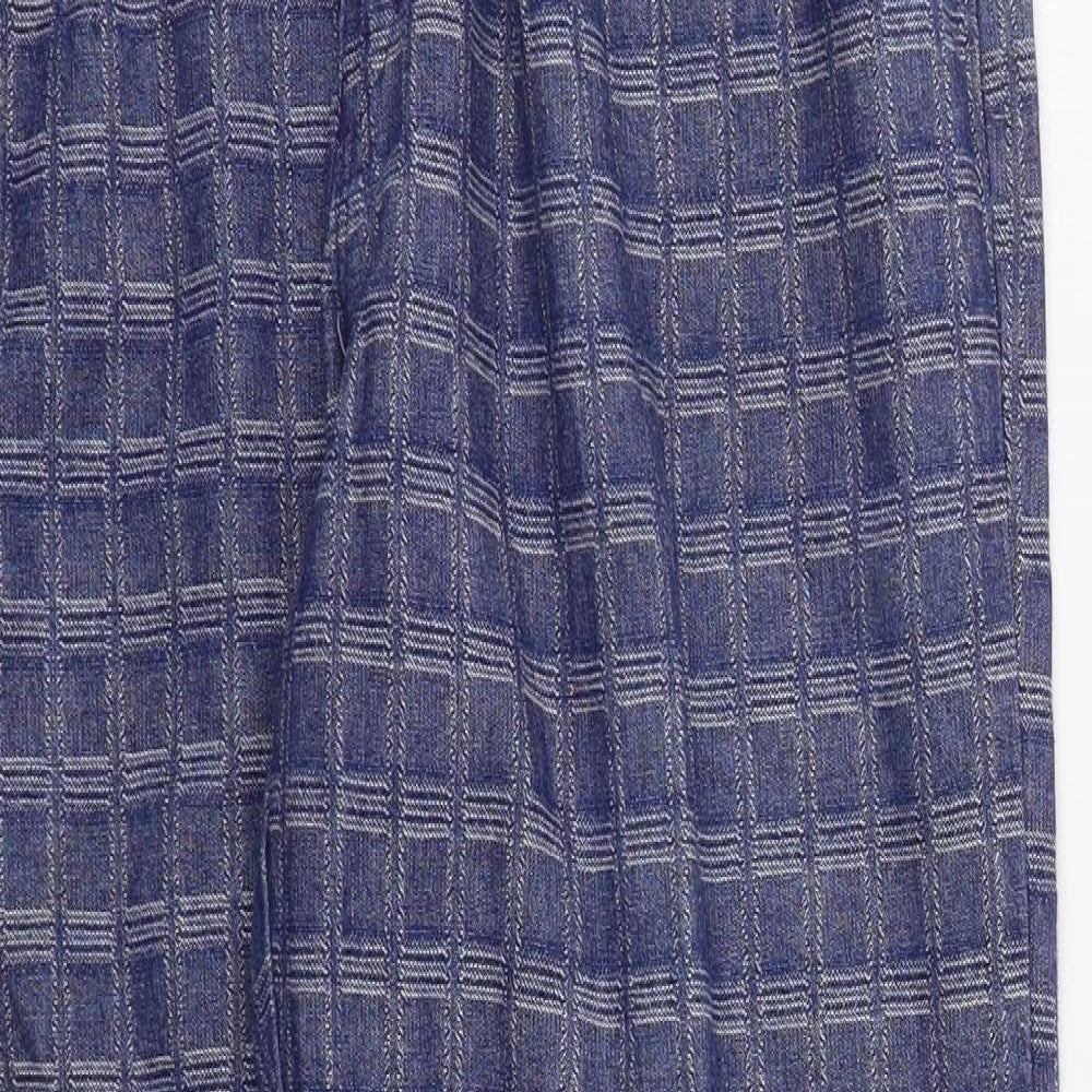 Preworn Womens Blue Check Cotton Trousers  Size 16 L30 in Regular Button