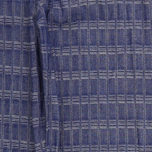 Preworn Womens Blue Check Cotton Trousers  Size 16 L30 in Regular Button