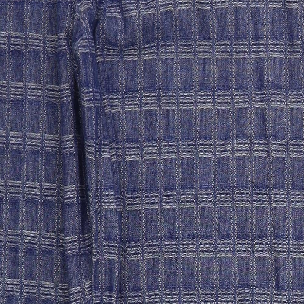 Preworn Womens Blue Check Cotton Trousers  Size 16 L30 in Regular Button