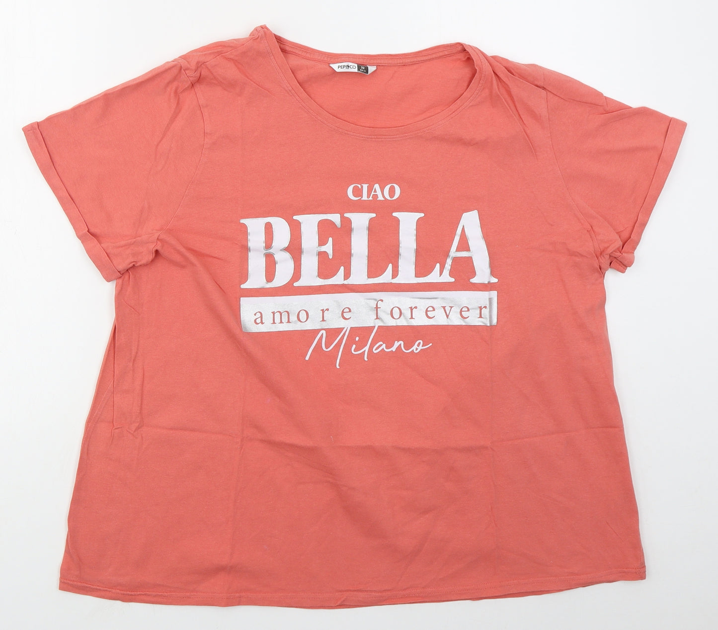 Pep&co Womens Pink  Cotton Basic T-Shirt Size 22 Round Neck - Ciao Bella