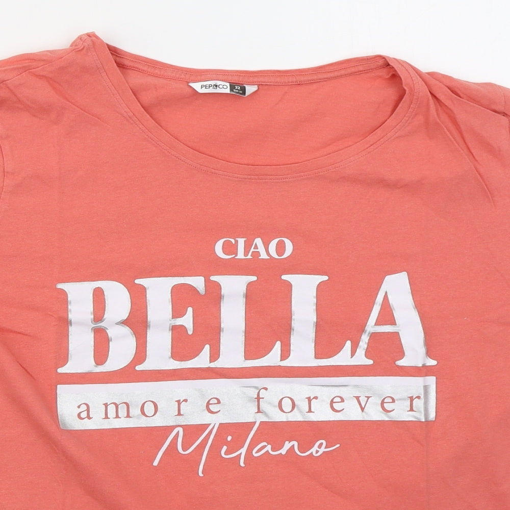 Pep&co Womens Pink  Cotton Basic T-Shirt Size 22 Round Neck - Ciao Bella