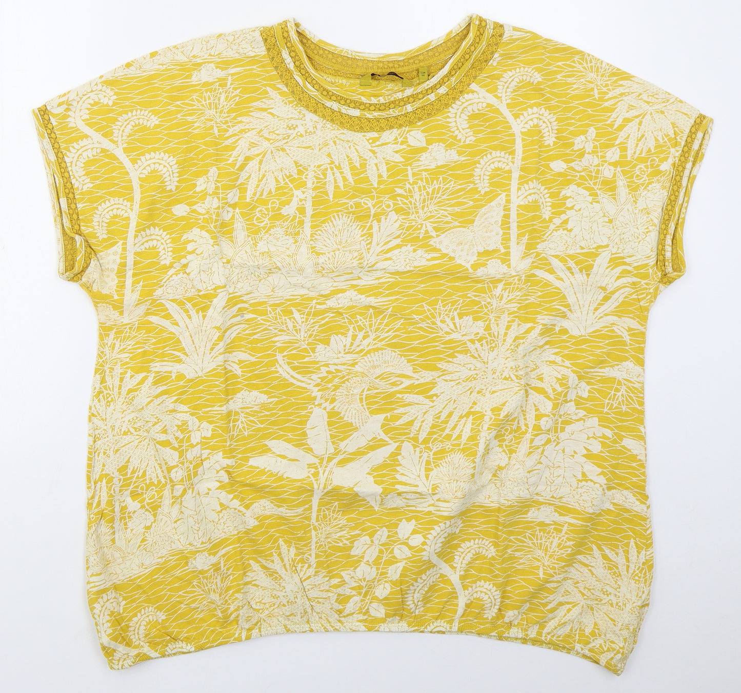 NEXT Womens Yellow Floral Cotton Basic T-Shirt Size 22 Crew Neck