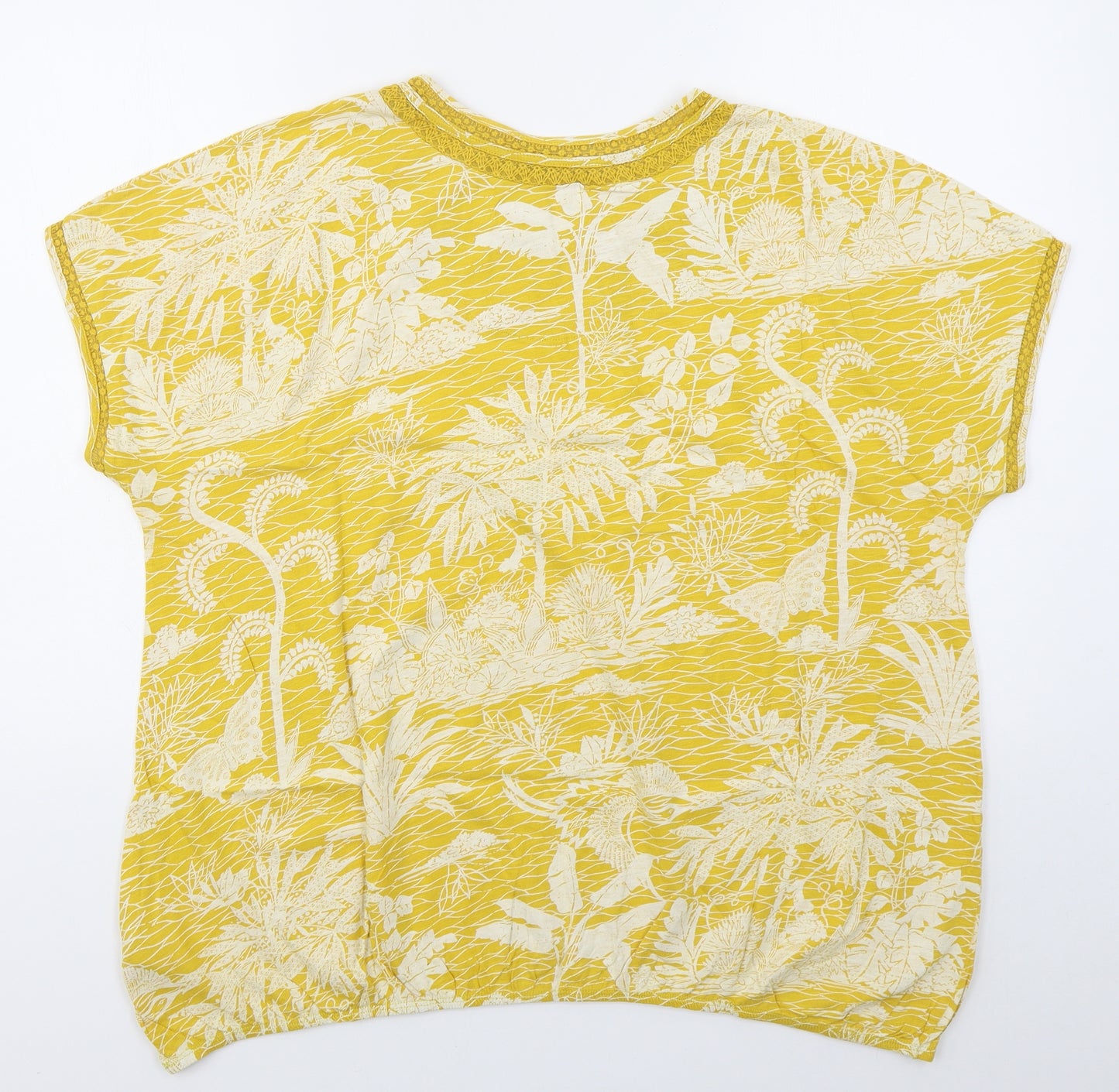 NEXT Womens Yellow Floral Cotton Basic T-Shirt Size 22 Crew Neck