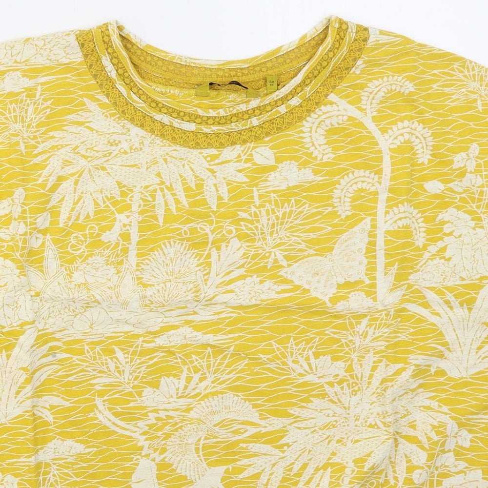 NEXT Womens Yellow Floral Cotton Basic T-Shirt Size 22 Crew Neck