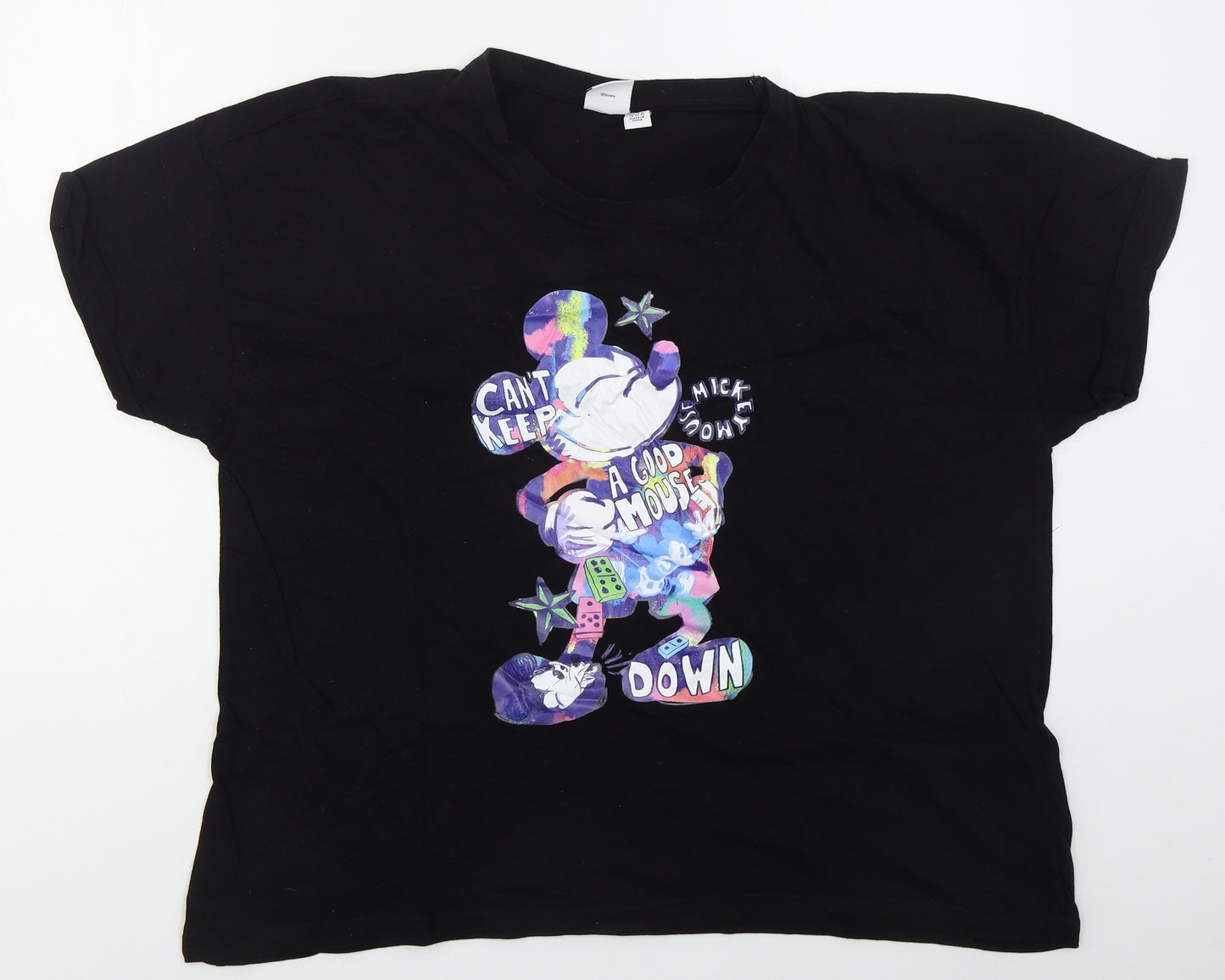 Primark Womens Black  Cotton Basic T-Shirt Size 18 Crew Neck - Mickey Mouse
