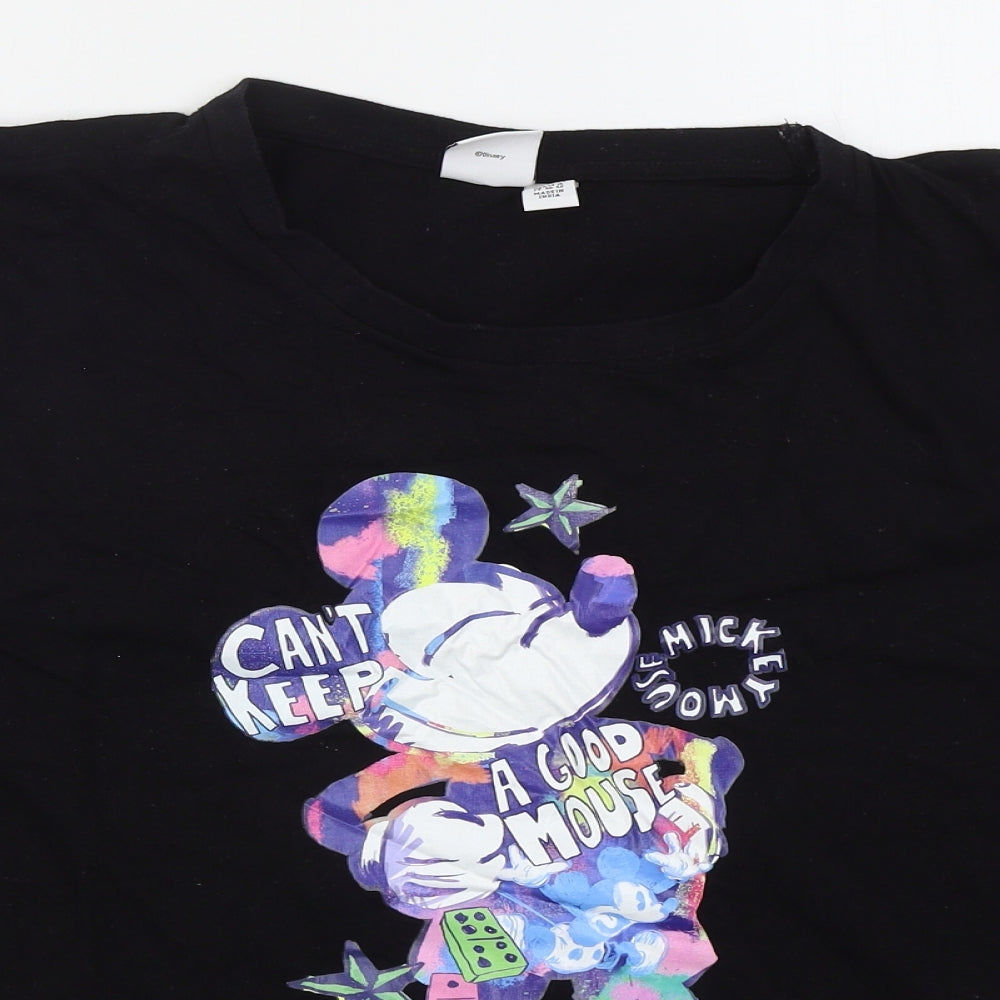 Primark Womens Black  Cotton Basic T-Shirt Size 18 Crew Neck - Mickey Mouse