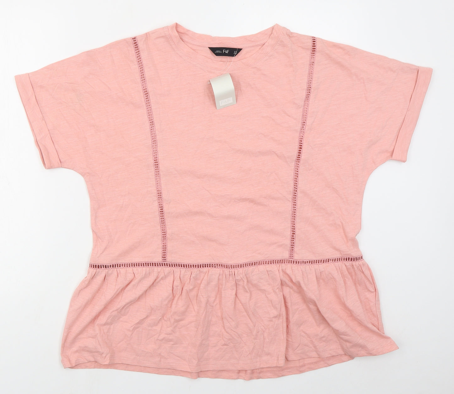 F&F Womens Pink  Cotton Basic T-Shirt Size 18 Crew Neck