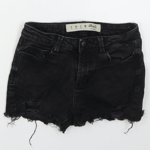 Denim Co Womens Black  Cotton Hot Pants Shorts Size 6  Regular Button - Distressed Look