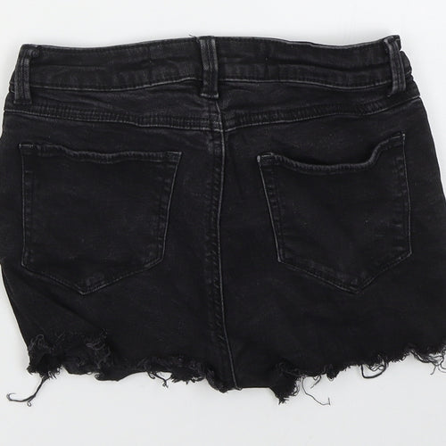 Denim Co Womens Black  Cotton Hot Pants Shorts Size 6  Regular Button - Distressed Look