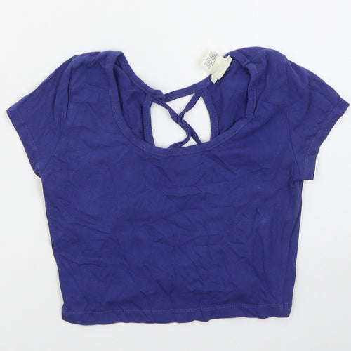 Wet Seal Womens Blue  Cotton Cropped T-Shirt Size M Round Neck