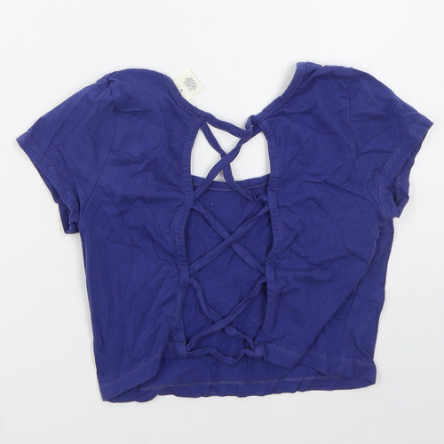Wet Seal Womens Blue  Cotton Cropped T-Shirt Size M Round Neck