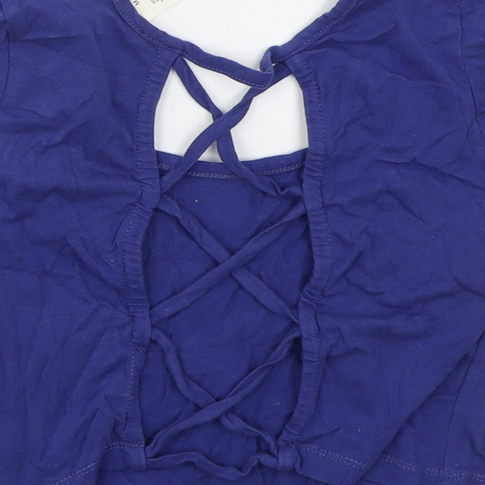 Wet Seal Womens Blue  Cotton Cropped T-Shirt Size M Round Neck