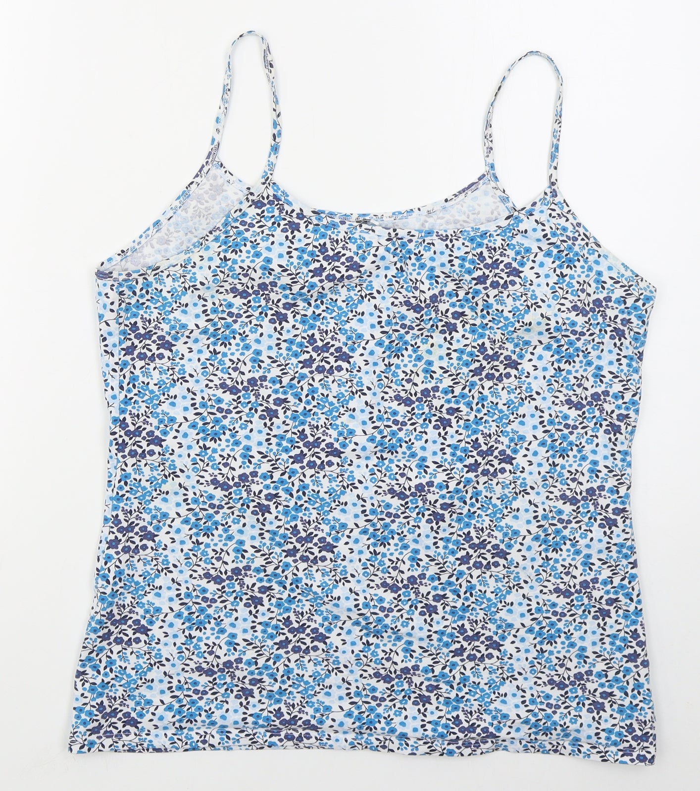 Pep&Co Womens Blue Floral Cotton Basic Tank Size 16 Scoop Neck