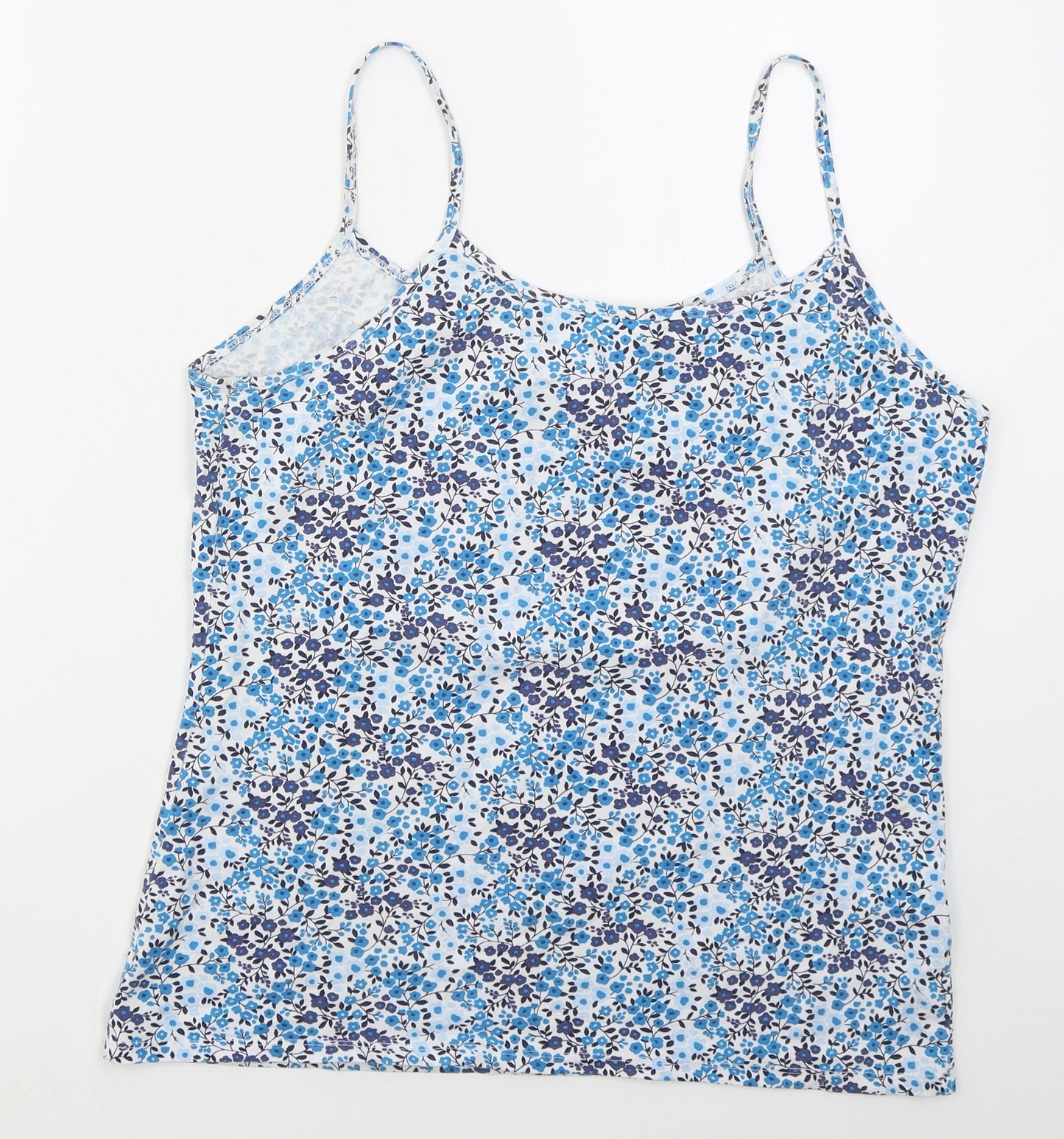 Pep&Co Womens Blue Floral Cotton Basic Tank Size 16 Scoop Neck