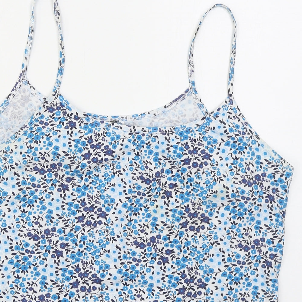 Pep&Co Womens Blue Floral Cotton Basic Tank Size 16 Scoop Neck