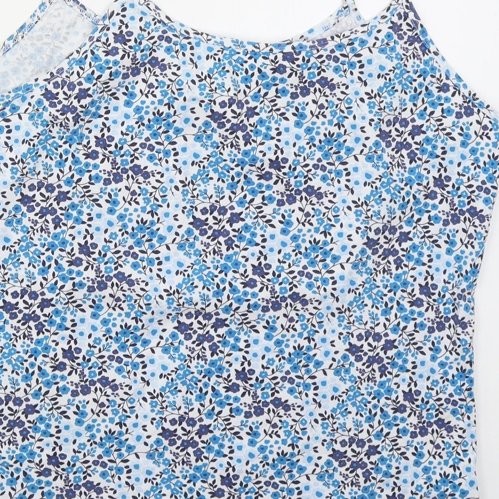 Pep&Co Womens Blue Floral Cotton Basic Tank Size 16 Scoop Neck