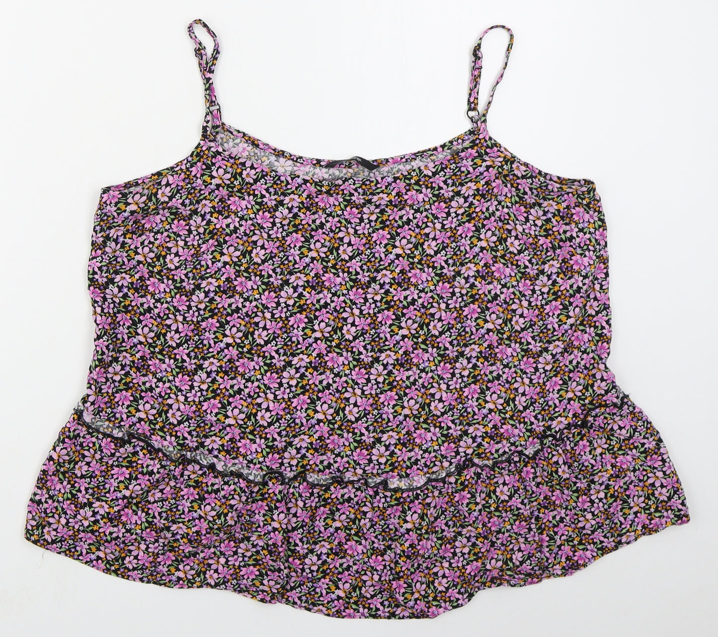 George Womens Pink Floral Viscose Basic Tank Size 14 Scoop Neck