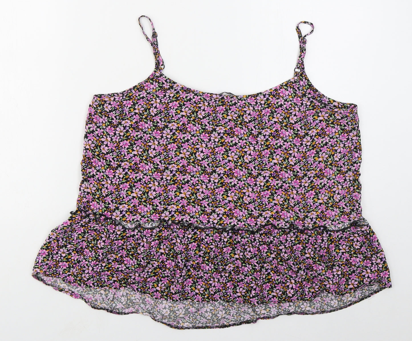 George Womens Pink Floral Viscose Basic Tank Size 14 Scoop Neck