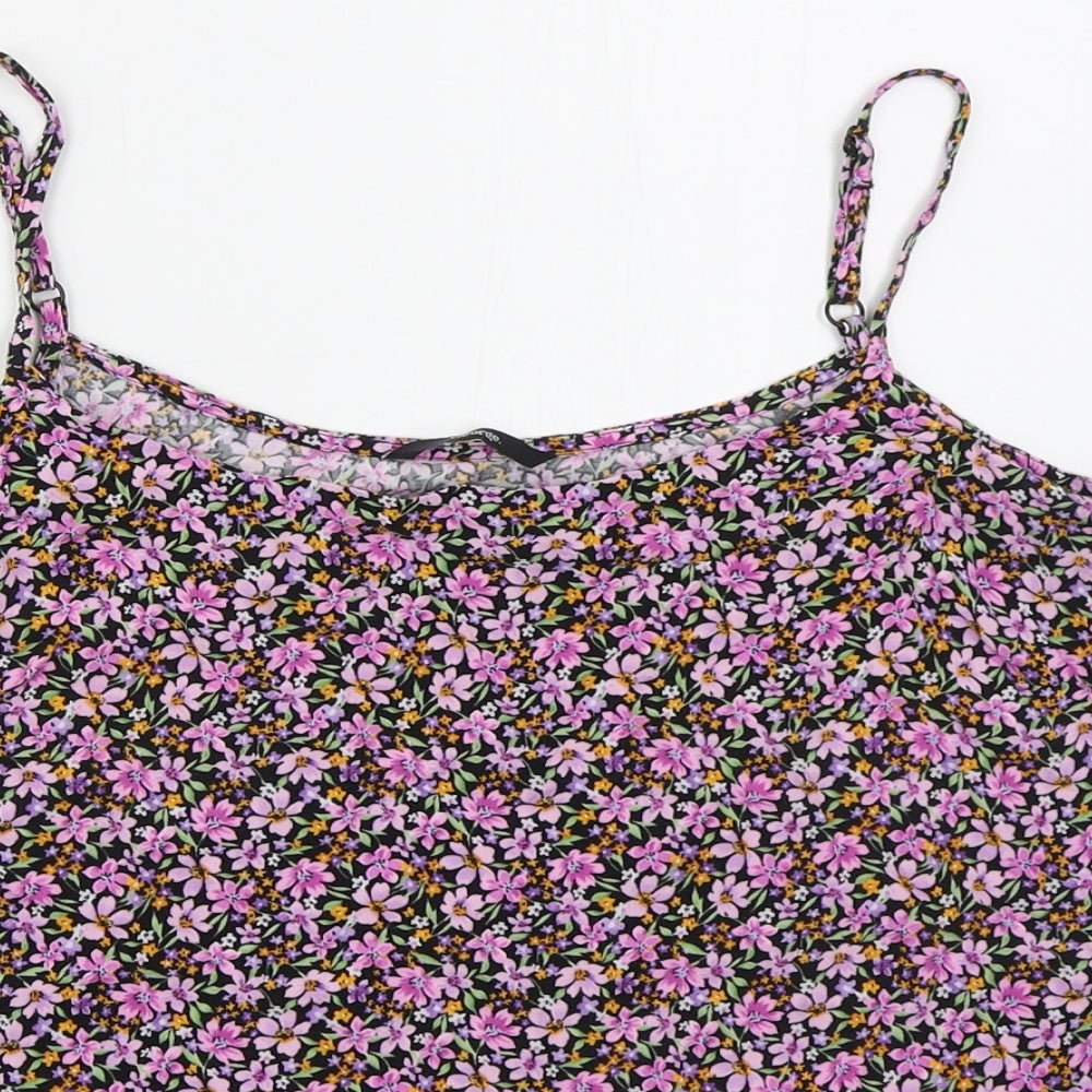 George Womens Pink Floral Viscose Basic Tank Size 14 Scoop Neck