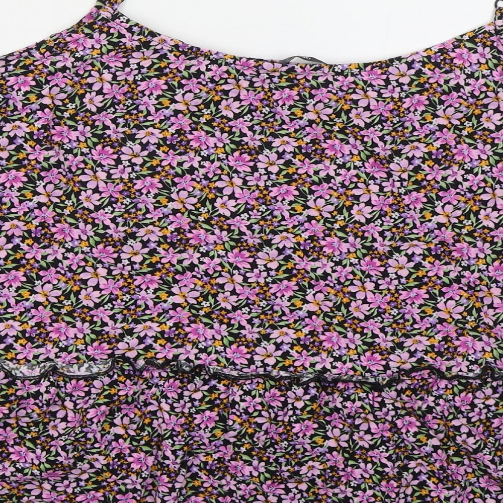 George Womens Pink Floral Viscose Basic Tank Size 14 Scoop Neck
