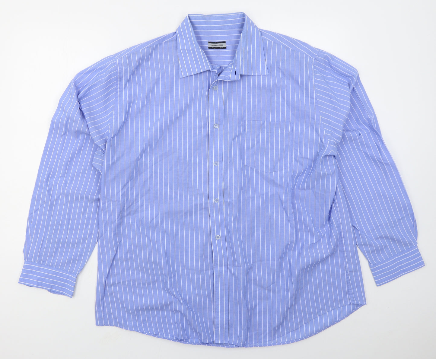 Dunnes Mens Black Striped Polyester  Dress Shirt Size 18 Collared Button