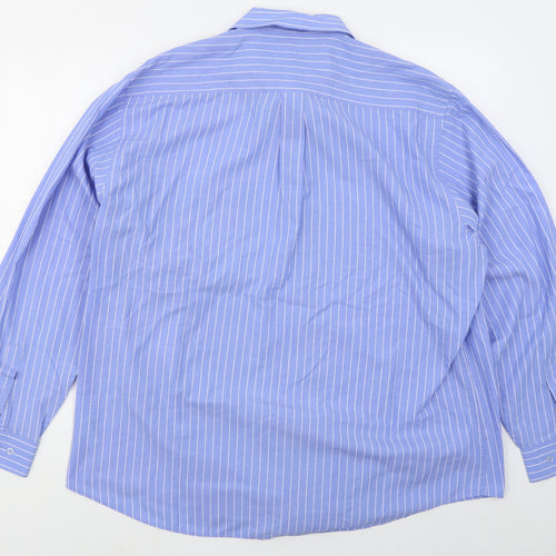 Dunnes Mens Black Striped Polyester  Dress Shirt Size 18 Collared Button