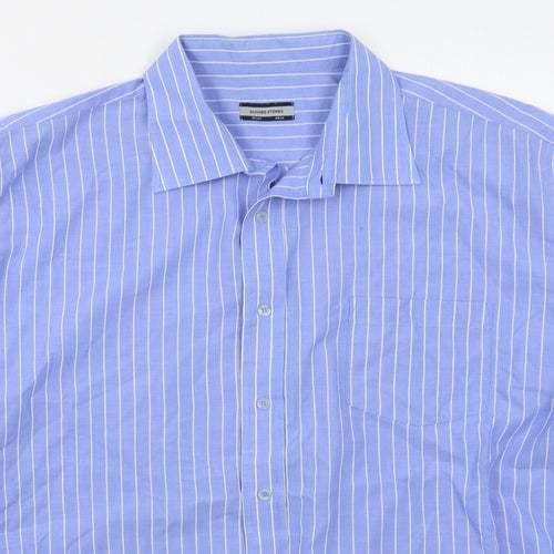 Dunnes Mens Black Striped Polyester  Dress Shirt Size 18 Collared Button