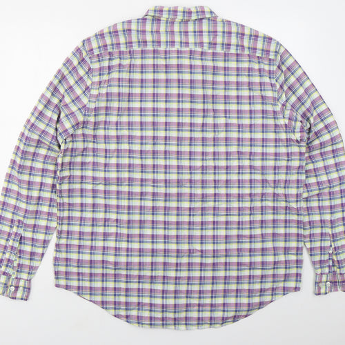Lacoste Mens Purple Check Cotton  Button-Up Size 2XL Collared Button