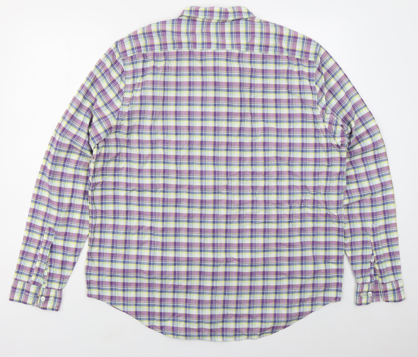 Lacoste Mens Purple Check Cotton  Button-Up Size 2XL Collared Button