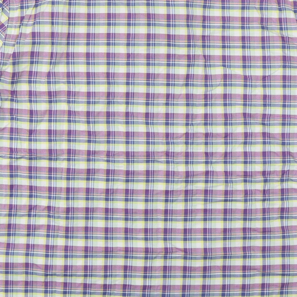 Lacoste Mens Purple Check Cotton  Button-Up Size 2XL Collared Button