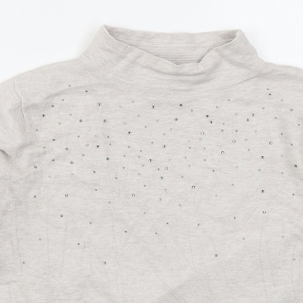 Betty Barclay Womens Grey Mock Neck  Acrylic Pullover Jumper Size M
