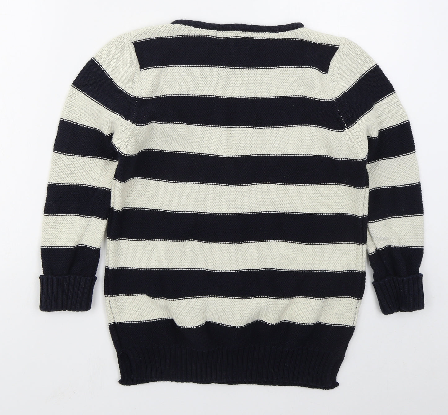 Papaya Womens Blue Crew Neck Striped Cotton Pullover Jumper Size 14