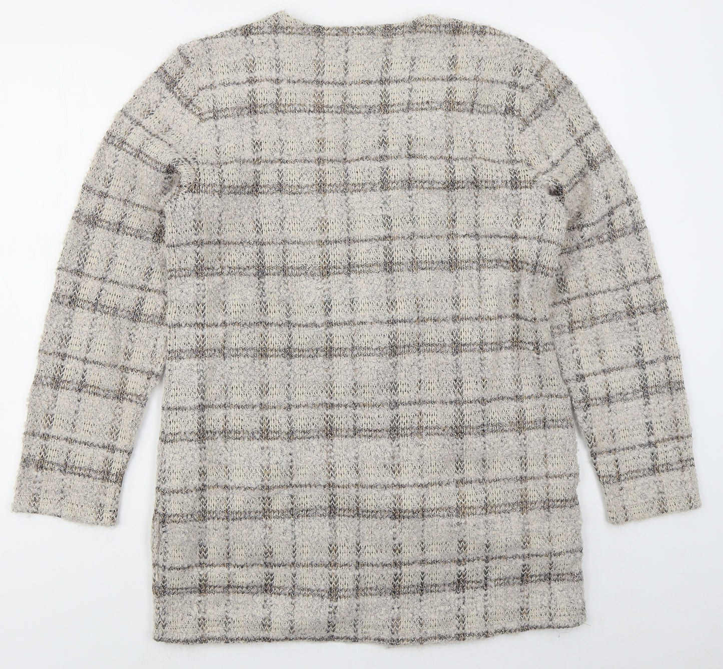 Yest Womens Beige V-Neck Check Acrylic Cardigan Jumper Size 14