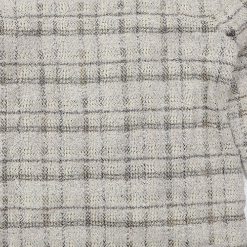Yest Womens Beige V-Neck Check Acrylic Cardigan Jumper Size 14