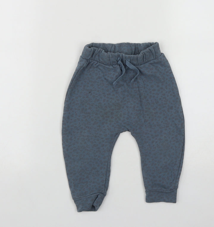 George Boys Blue Geometric Cotton Jogger Trousers Size 12-18 Months Drawstring