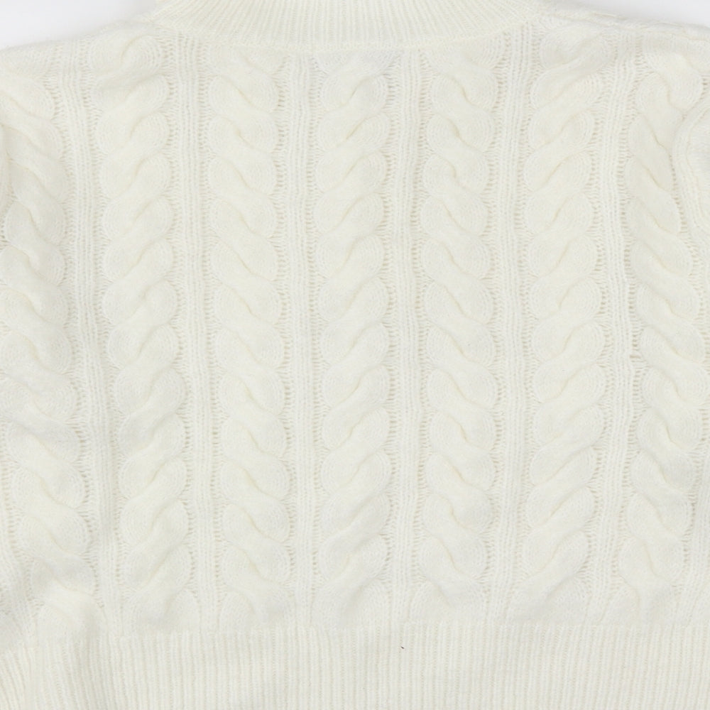 TU Womens White Collared  Acrylic Pullover Jumper Size 12