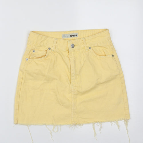 Topshop Womens Yellow  Cotton Mini Skirt Size 6   Zip