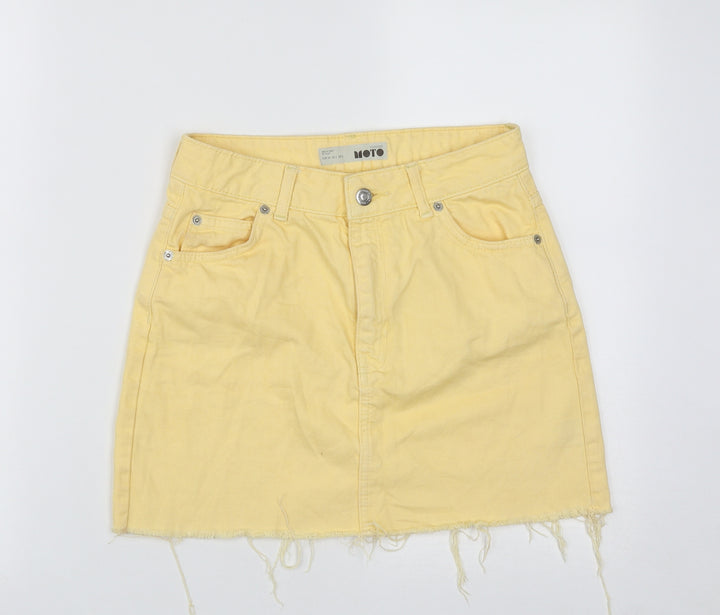 Topshop Womens Yellow Cotton Mini Skirt Size 6 Zip