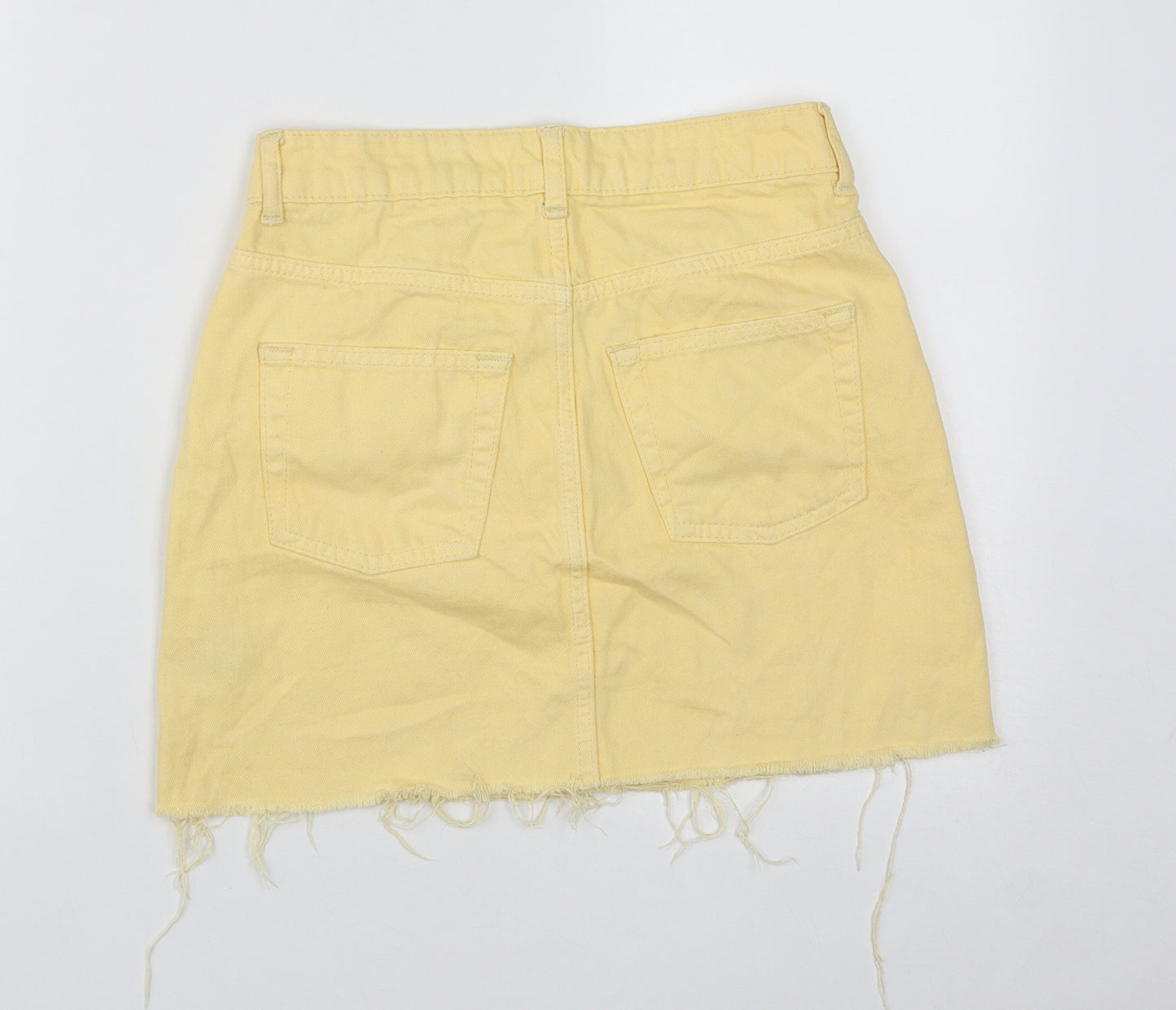 Topshop Womens Yellow  Cotton Mini Skirt Size 6   Zip