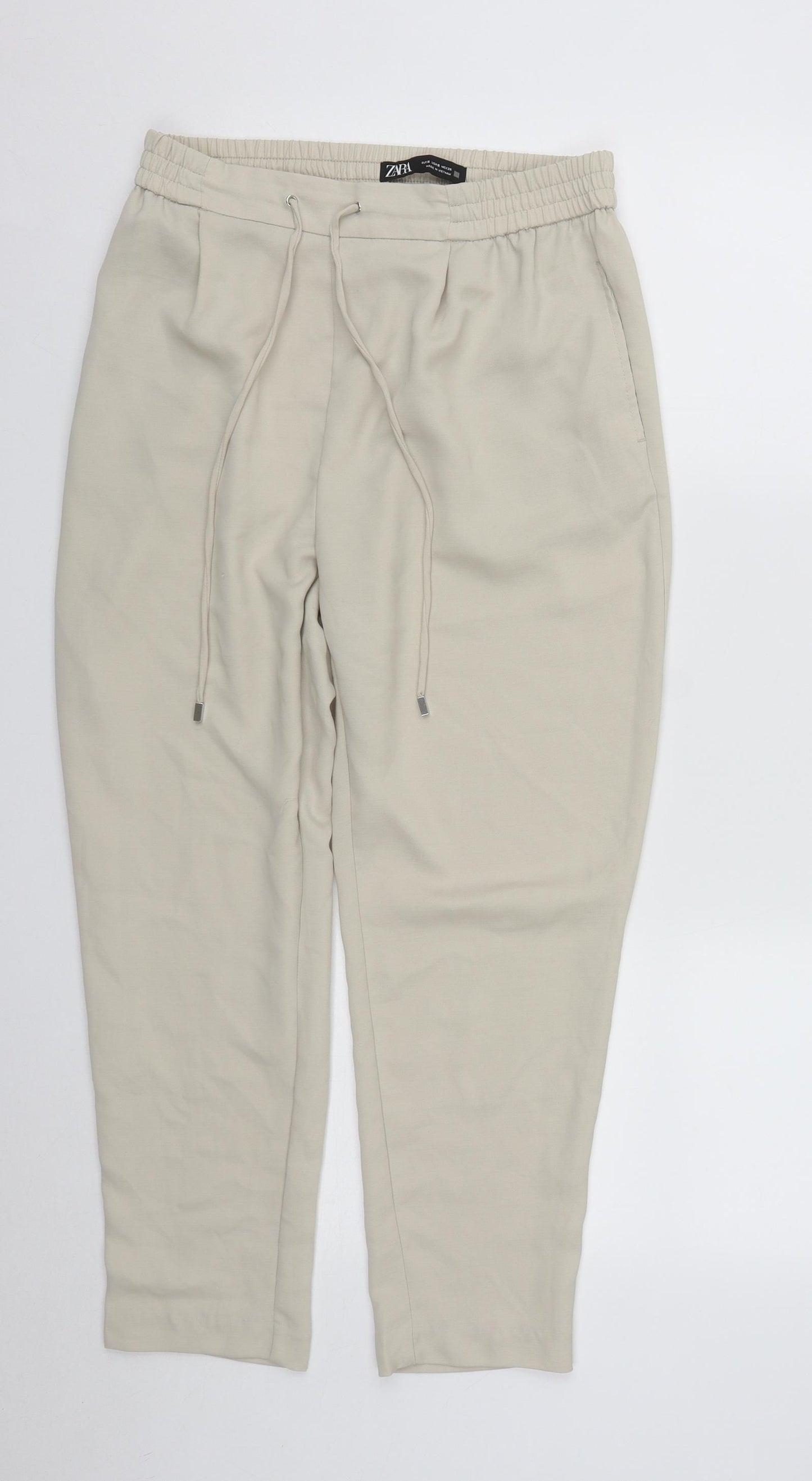 Zara Womens Beige  Polyester Trousers  Size S L25 in Regular Drawstring