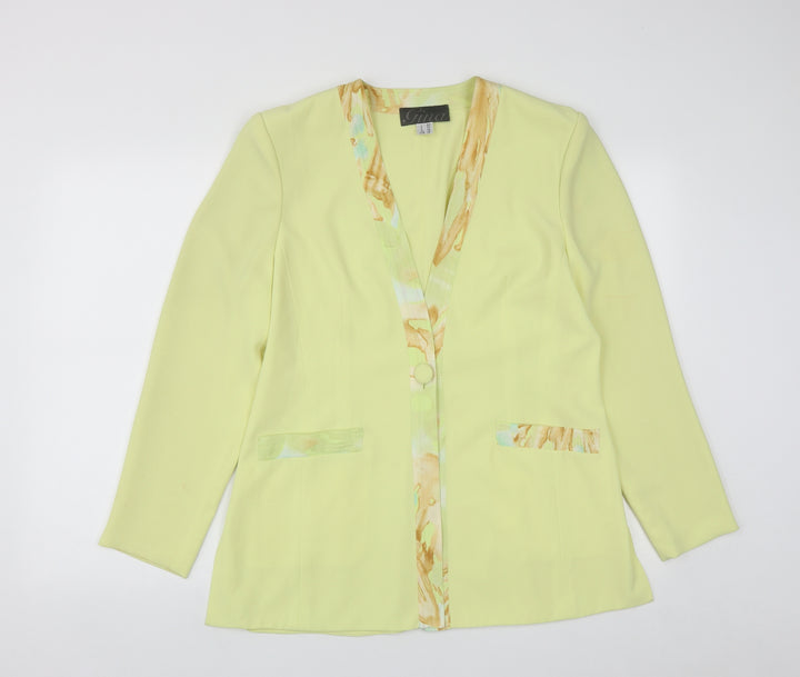 Gina Womens Yellow Geometric Jacket Size 12 Button