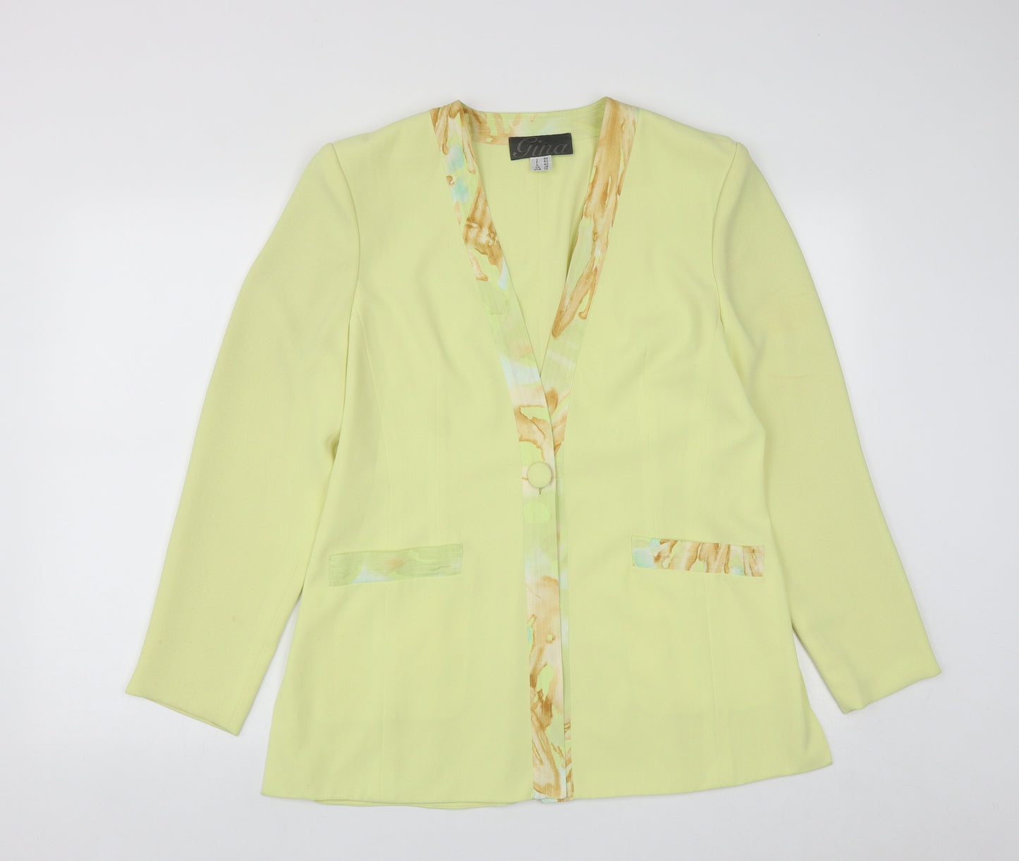 Gina Womens Yellow Geometric  Jacket  Size 12  Button