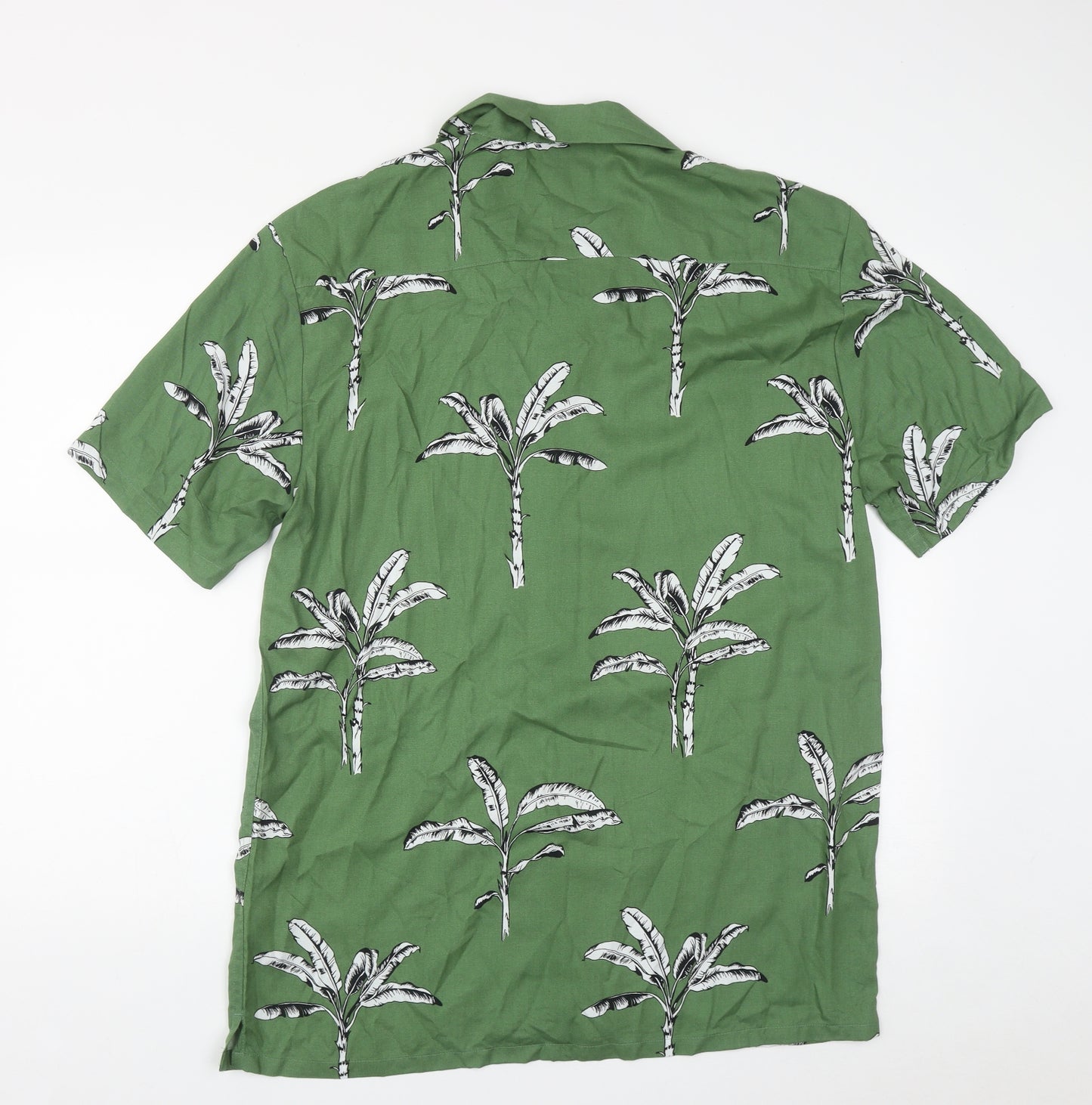 Primark Mens Green Geometric Viscose  Button-Up Size L Collared Button