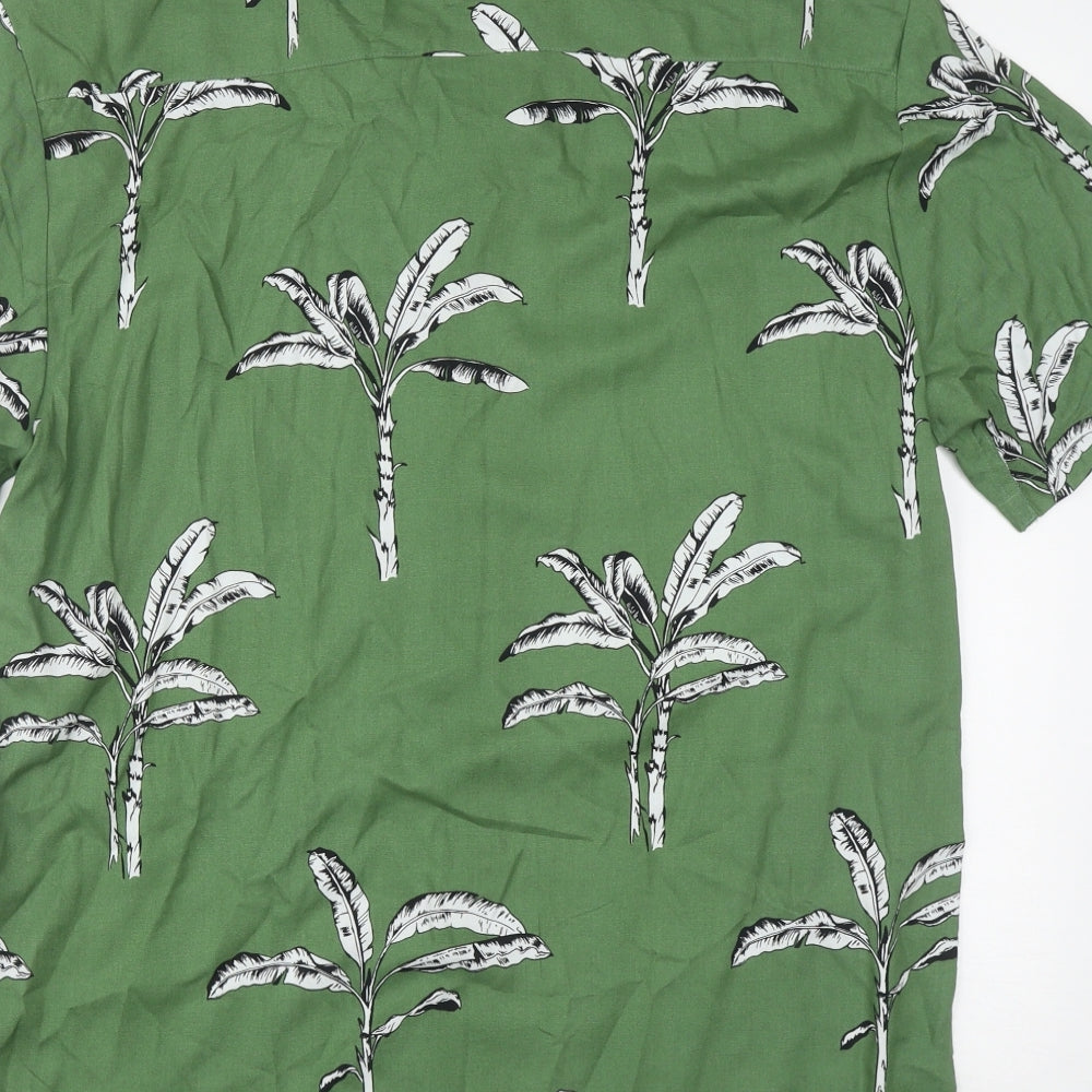 Primark Mens Green Geometric Viscose  Button-Up Size L Collared Button