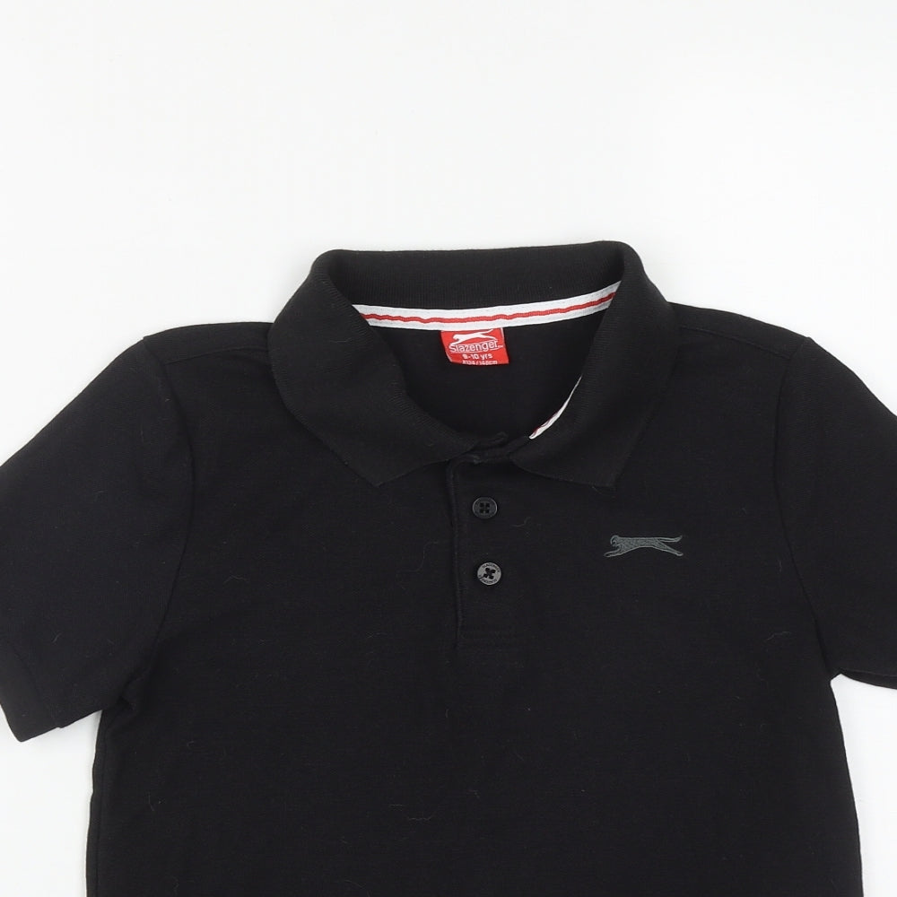 Slazenger Boys Black  Polyester Basic Polo Size 9-10 Years Collared Button