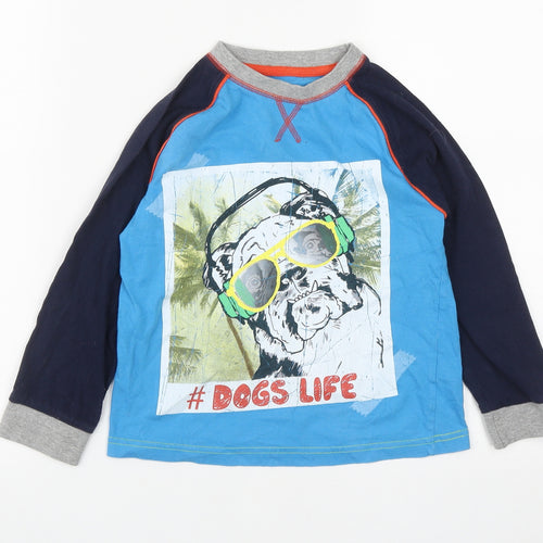 Dunnes Stores Boys Blue  Cotton Basic Casual Size 6-7 Years Round Neck  - Dog Print