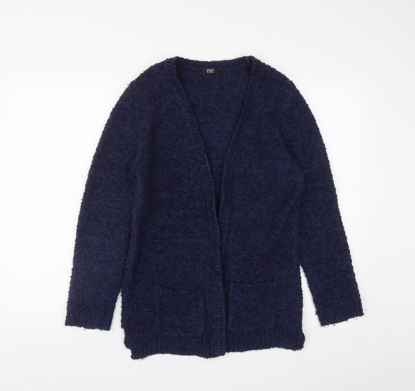 F&F Womens Blue V-Neck  Polyester Cardigan Jumper Size 10