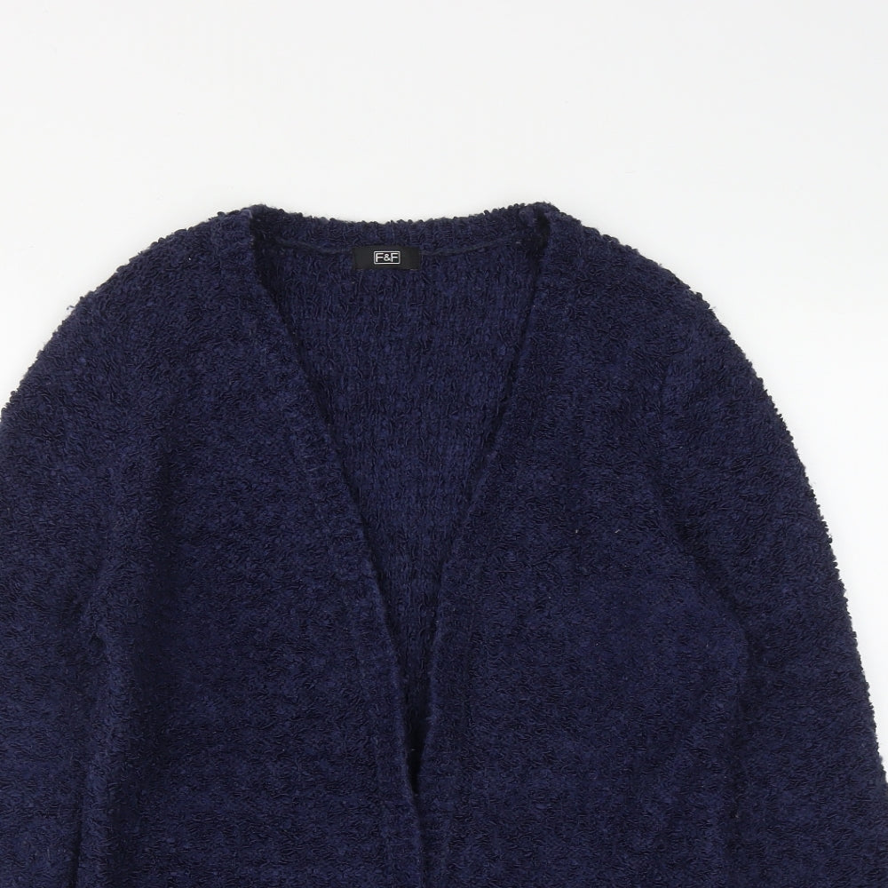 F&F Womens Blue V-Neck  Polyester Cardigan Jumper Size 10