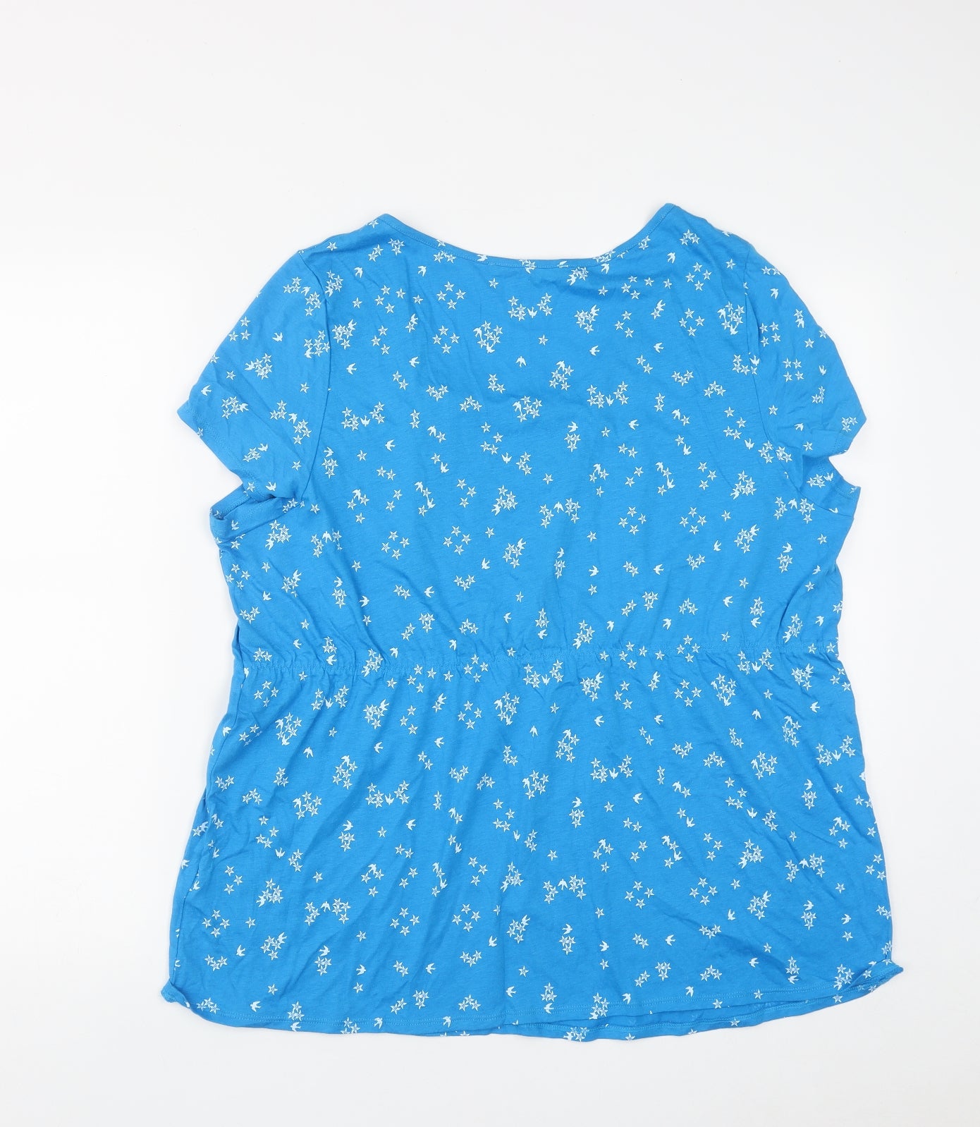 Marks and Spencer Womens Blue Geometric Cotton Basic T-Shirt Size 22 Round Neck