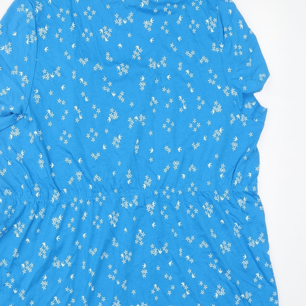 Marks and Spencer Womens Blue Geometric Cotton Basic T-Shirt Size 22 Round Neck